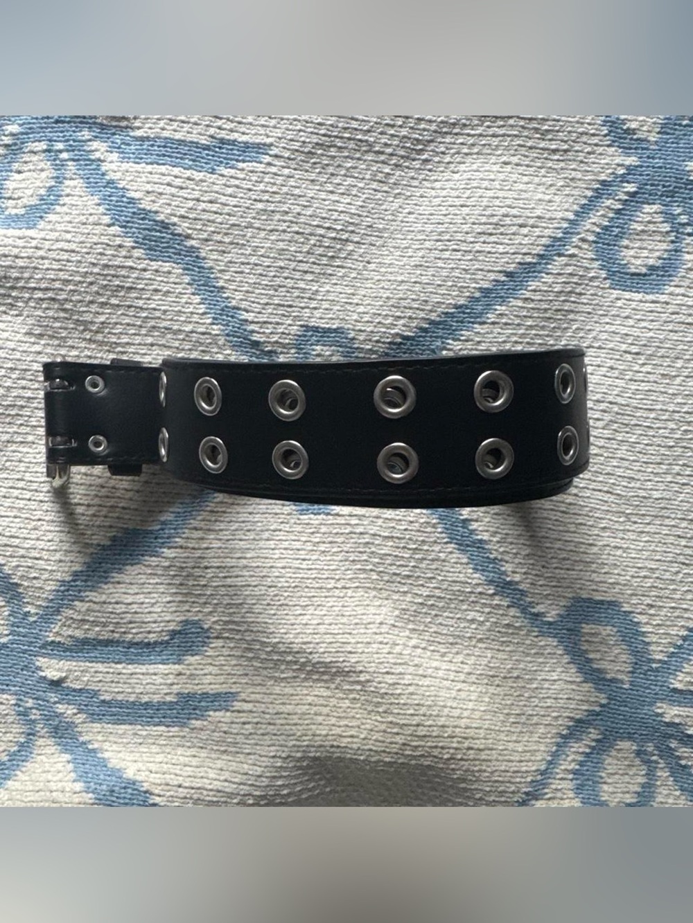 Black Double-Row Grommet Leather Belt
